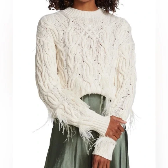 Vince | Feather-trimmed cable-knit wool and cashmere-blend sweater - Picture 2 of 13